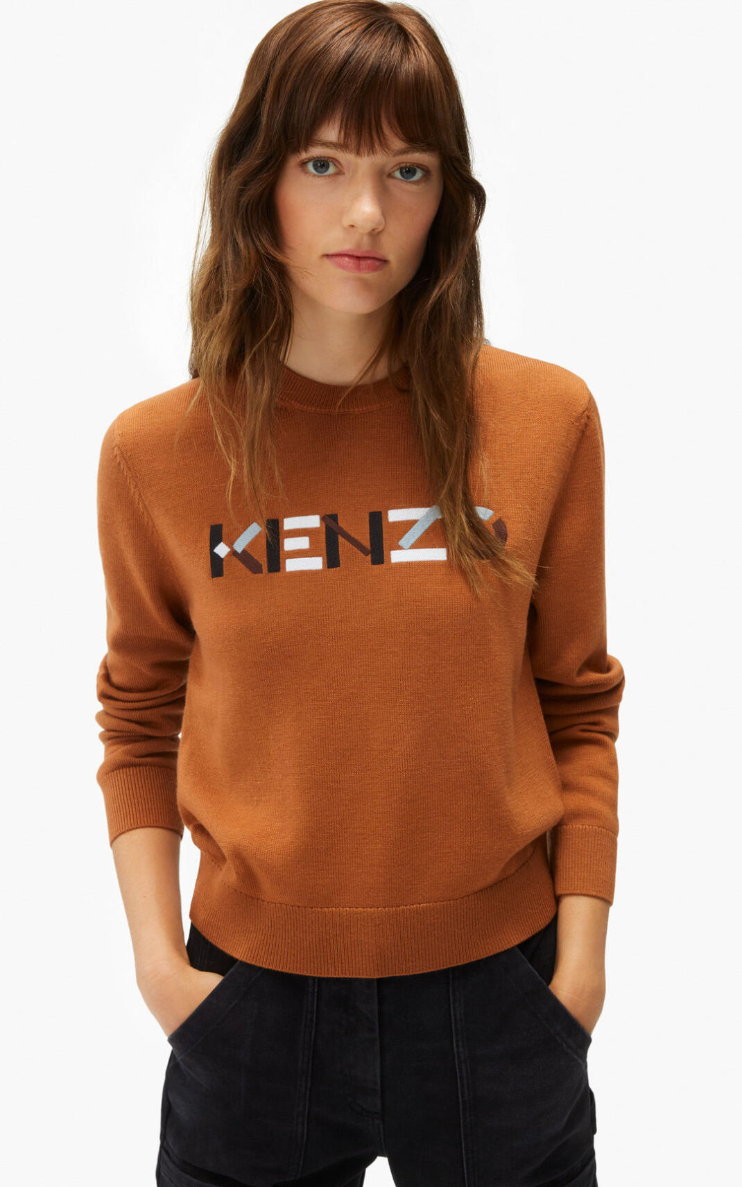 Kenzo logo merino wool Trui Dames Bruin | 43781MVXT